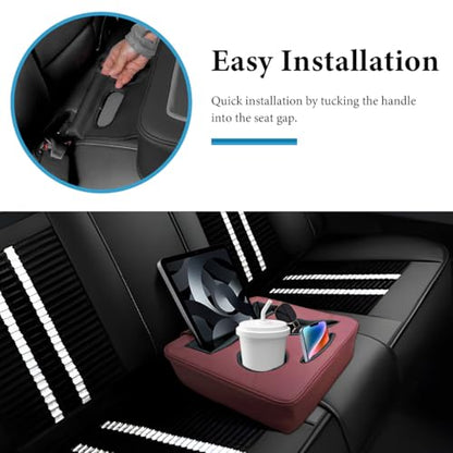 Car Back Seat Organizer, Leather Automotive Rear Seat Couch Cup Holder Expander Tray, Vehicle Cup Holder Tray Holds Snacks Remotes Phones for Truck RV Boat Couch Pillow Bed (Wine Red) - color: Wine Red