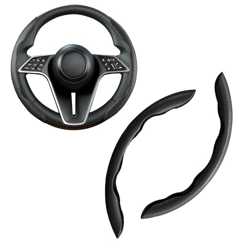 Carbon Fiber Steering Wheel Cover, 2-Piece Set Anti-Skid Comfortable Grip Segmented Butterfly Design, Easy Snap-On Installation Universal Fit 99% Cars, Black - color: Black, size: 2