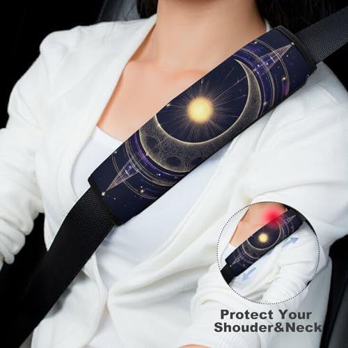 Fashion 2PCS Car Belt Covers, Sacred Geometric Symbol Purple Space Galaxy Stars Mystic Sun Moon Protect Your Shoulders Car Safety Seat Belt Strap - color: Color352