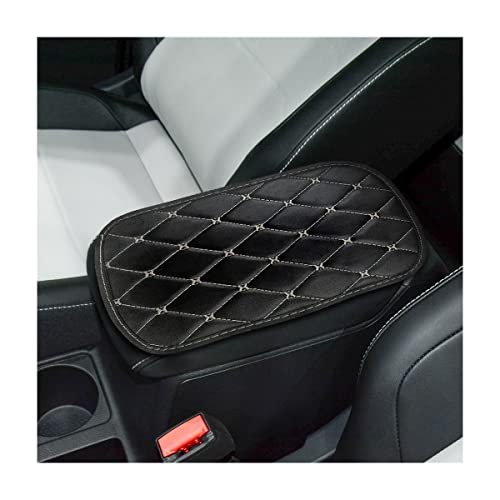 Auto Center Console Pad, PU Leather Car Center Console Box Cushion, Non Slip Soft Armrest Seat Box Cover, Waterproof Vehicle Armrest Protector for SUV, Truck, Car (Rhombic Lattice Black/Beige) - color: Rhombic Lattice Black/Beige