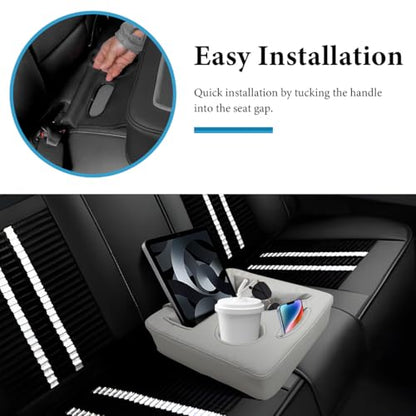 Car Back Seat Organizer, Leather Automotive Rear Seat Couch Cup Holder Expander Tray, Vehicle Cup Holder Tray Holds Snacks Remotes Phones for Truck RV Boat Couch Pillow Bed (Gray) - color: Gray