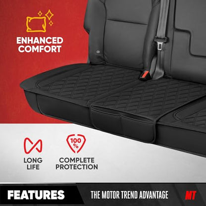 Motor Trend Rear Seat Cushion - Black Diamond Stitched Faux Leather Rear Seat Cover for Cars, Trucks, SUVs - Padded, Waterproof, Non-Slip Back Seat Cover with Storage Pockets - color: Black