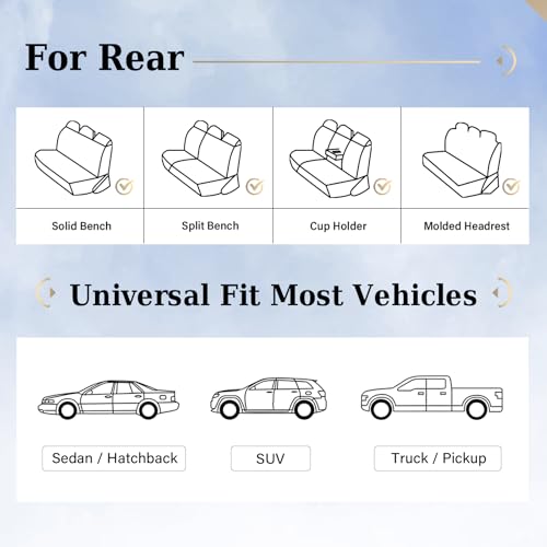 Coverado Rear Seat Covers, White Car Seat Cover, Back Seat Cover, 3-Pieces Luxury Car Seat Cushion, Leather Seat Cover Seat Protector Universal Fit Most Cars - color: White