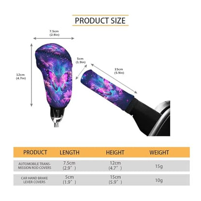 KEIAHUAN 2 Pack Purple Butterfly Car Gear Shift Knob Cover & Handbrake Cover Breathable Anti-Slip Comfy Gear Shift Covers Universal for Most Cars,Sedans,SUVs - color: Butterfly-purple