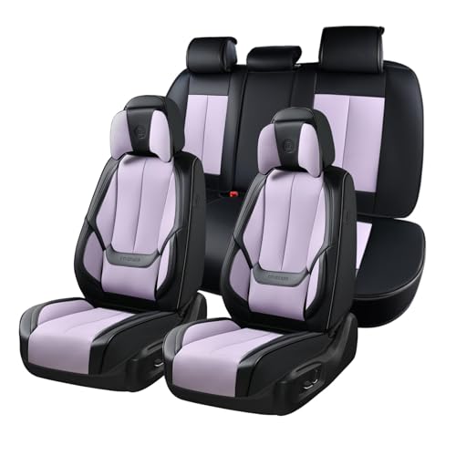 Coverado Universal Seat Covers Full Set, 5 Seats Universal Seat Covers for Cars, Waterproof Nappa Leather Car Seat Covers with Head Pillow, Auto Protectors Fit for Most SUV Pick-up Truck-Black&Purple - color: Black&Purple(Pillow), size: FullSet