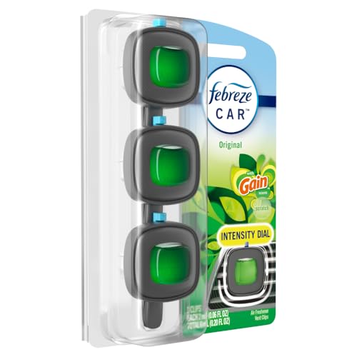 Febreze Car Air Freshener, Odor-Fighting Automotive Vent Clip, Gain Original Scent, 3 Count