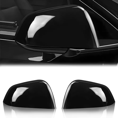 2 PCS Side Mirror Covers Compatible with Tes-la Model Y 2020 2021 2022 2023 2024, Left & Right Side Rearview Mirror Guard Cover, for Model Y Mirror Caps Replacement, Gloss Black - color: A: Gloss Black, size: for Model Y 2020-2024