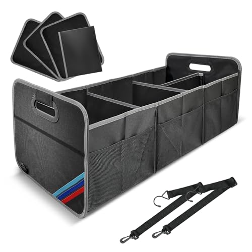 XL Car Trunk Organizer, 4 Compartments, 94L Capacity, Oxford Polyester 600D Material, Easy Fold and Store, Prevents Sliding - size: XL Storage Box -80