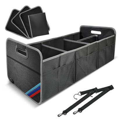 XL Car Trunk Organizer, 4 Compartments, 94L Capacity, Oxford Polyester 600D Material, Easy Fold and Store, Prevents Sliding - size: XL Storage Box -80
