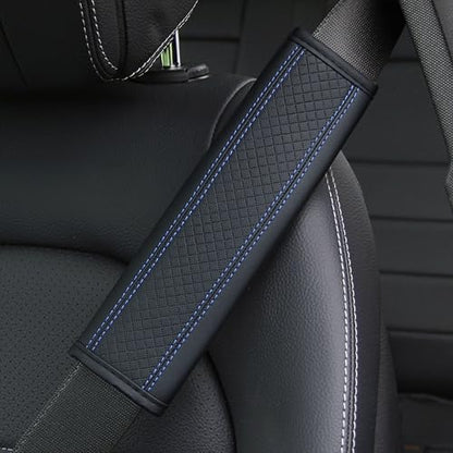 2PCS Car Seat Belt Cover, Soft Shoulder Strap Covers Harness Pads, Safety Leather Seatbelt Comfort Driving Cushion Protect Your Shoulder and Neck Universal for Car, SUV,Truck (Black/Blue) - color: Black/Blue