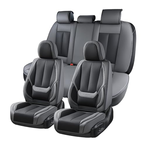 Coverado Car Seat Covers Full Set, Car Seat Protector Waterproof, Nappa Leather Car Seat Cushion, Seat Covers for Cars, Front Seats and Back Universal Fit for Most Cars - color: 8805Gray-Black, size: FullSet