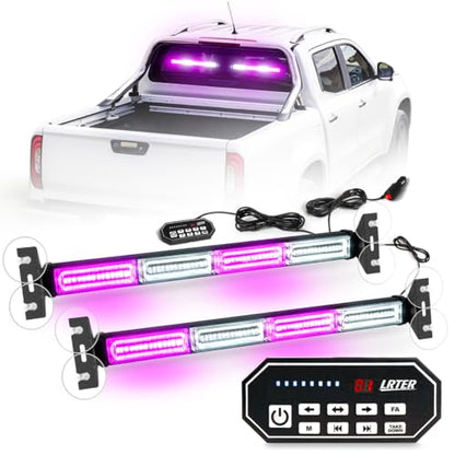 2x17.7 Emergency Flashing Warning Strobe Lights Bar w/Digital Display Controller 20 Flash Patterns Interior Safety LED Traffic Advisor Strobe Light for Trucks Vehicles (Purple/White) - color: #10 Purple/ White