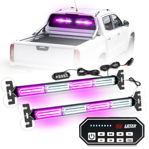 2x17.7 Emergency Flashing Warning Strobe Lights Bar w/Digital Display Controller 20 Flash Patterns Interior Safety LED Traffic Advisor Strobe Light for Trucks Vehicles (Purple/White) - color: #10 Purple/ White
