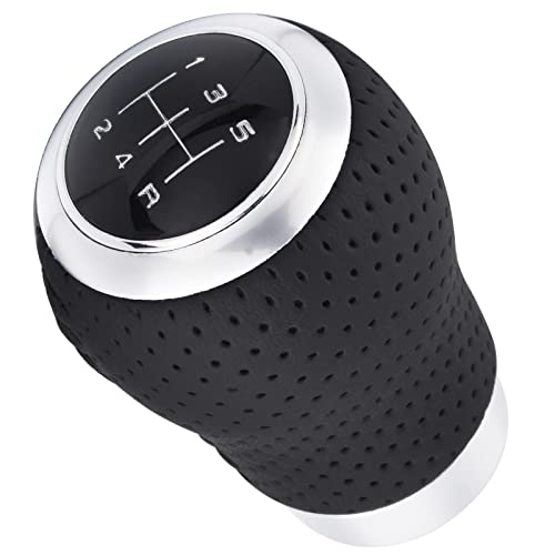 Arenbel 5 Speed Manual Gear Shifter Stick Handle Black Stitched Leather Shift Lever Knob Replacement Fit Most Trucks Cars - color: black with black stitching