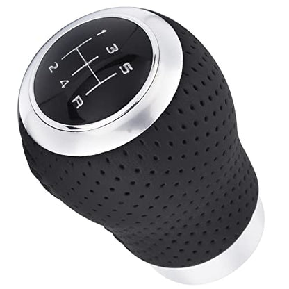 Arenbel 5 Speed Manual Gear Shifter Stick Handle Black Stitched Leather Shift Lever Knob Replacement Fit Most Trucks Cars - color: black with black stitching