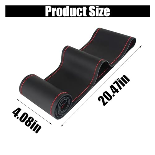Car Genuine Leather Steering Wheel Cover, DIY Sewing with Needle and Thread, Breathable, and Anti-Slip, Universal 15 Inch Car Steering Wheel Stitching Wrap (Black Red, Glossy) - color: Black Red, size: Glossy