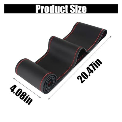 Car Genuine Leather Steering Wheel Cover, DIY Sewing with Needle and Thread, Breathable, and Anti-Slip, Universal 15 Inch Car Steering Wheel Stitching Wrap (Black Red, Glossy) - color: Black Red, size: Glossy