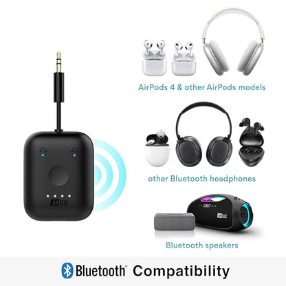MEE Audio Connect Air in-Flight Bluetooth Wireless Audio Transmitter Adapter for up to 2 AirPods/Other Headphones; Works with All 3.5mm Aux Jacks on Airplanes, Gym Equipment, TVs, & Gaming Consoles - color: Black, style: Connect Air