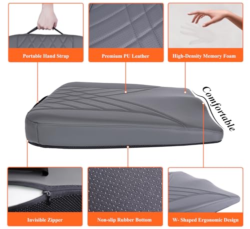 kingphenix Premium Car Seat Cushion, Memory Foam Driver Seat Cushion to Improve Driving View- Coccyx & Lower Back Pain Relief - Seat Cushion for Car, Truck, Office Chair (Leather Dark Gray) - color: Leather Dark Gray