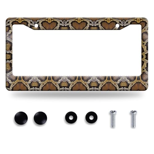 Snake Printed License Plate Frame Animal Skin Texture License Plate Stainless Steel Funny License Plate Holder Colorful Car Accessory with Screws Car Decoration 12.3" x 6.3" Men Women - color: Cool Snake Animal Printed