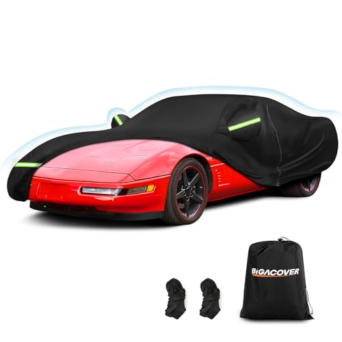 for C4 Corvette Car Cover Waterproof, Sun Heat Protection Outdoor Full Covers with Driver Side Zipper Windproof Heavy Duty All Weather Fit for C4 1984-1996 Chevy Corvette,Not for Rear Wing - color: Black, size: C4 1984-1996