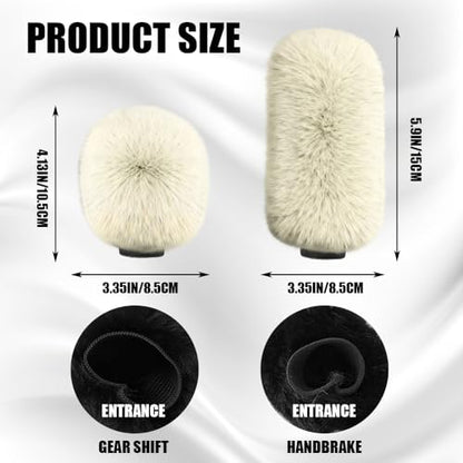 2PCS Plush Car Gear Shift Knob Cover & Handbrake Cover, Shift Knob Protector, Soft Fluffy Gear Handbrake Protective Sleeves, Shifter Lever Brake Handle Warm Plush Set for Cars (Beige) - color: Beige