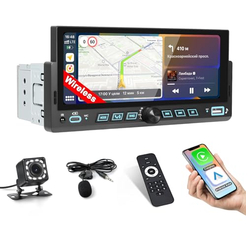 Inefala 6.86" Wireless Carplay Car Stereo Single Din Touchscreen Radio Android Auto Bluetooth 5.2 Backup Camera Car Audio Receiver USB Type C FM EQ SWC MIC - style: 6.86'' CarPlay TYPEC