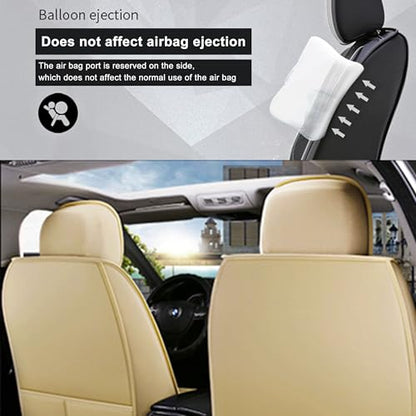 Amooca Car Seat Covers Full Set Automotive Seat Protection Fit for Most Cars SUVs Front & Back Seats Waterproof Nappa Leather Car Seat Cushion Protector Beige - color: Beige