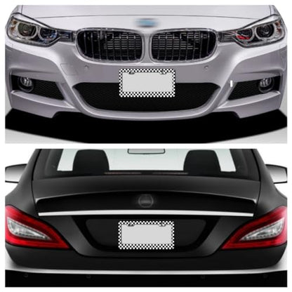 2pcs License Plate Frame Black White Check Pattern Aluminum Alloy License Plate Covers Comes with Screw caps Cover Set - color: Black white check