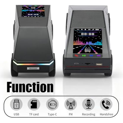 Futuristic Truck Bluetooth Replica Speaker with LED Display Screen – Portable Future-Style Audio with TWS Link, FM Radio, LED Lighting and Built-in Mic, For Every Technology and Truck Lover (Black) - color: Black