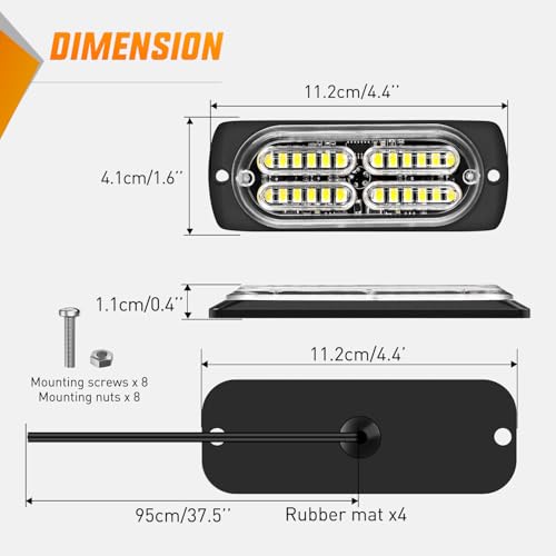 Nilight 4PCS 24LED Emergency Strobe lights 12V 24V White Surface Mount Grille Hazard Safety Warning Light Sync Feature Side Flashing Marker Flash for Car Truck Campers - color: White