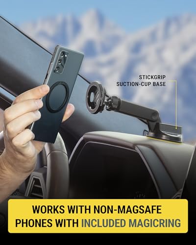 Scosche MagSafe Car Mount, Suction Cup Magnetic Windshield/Dashboard Cell Phone Holder with Vent Clip & Adjustable Flip Arm Compatible with PopSockets Grips, iPhone 16/15/14/13/12, Samsung Galaxy - size: 1 Pack, style: Vent / Window / Dash Extendo Suction