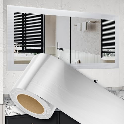 Peel and Stick Wallpaper Borders 390” x 4” Self Adhesive Mirror Frame Border Brushed DIY for Kitchen Bathroom Mirror Removal Border Sticker Wall Decor Cover 10.8 Sq.Ft, Brushed Sliver - color: Brushed Silver, size: 4" x 390"