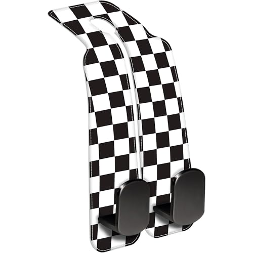 Car Headrest Purse Hanger Black and White Checkered 1 Pack Bag Purse Holder for Car Premium Leather Double Metal Hook for Handbags, Grocery Bags and Phones - color: Black and white checkered