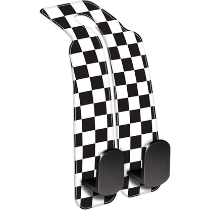 Car Headrest Purse Hanger Black and White Checkered 1 Pack Bag Purse Holder for Car Premium Leather Double Metal Hook for Handbags, Grocery Bags and Phones - color: Black and white checkered