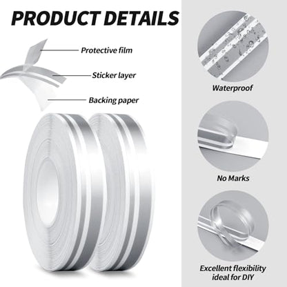 2 Rolls of Car Pinstripe Tapes, Silver Pinstripe Body Sticker, Vinyl Thin Car Stripe Pinstripe Tape, for Motorcycle, Car, Racing DIY Body Sticker Tape (Silver) - color: Silver