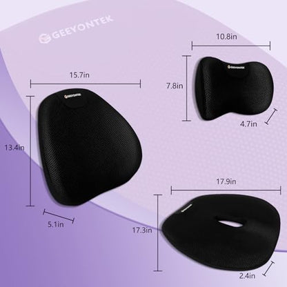 Car Seat Cushion and Lumbar Support Headrest Pillow Mesh Cover Memory Foam Ergonomic Car Cushion Back Neck Support Pillow Sciatica & Back & Tailbone Pain Relief Pillow Black - color: Mesh Cover Seat Cushion ＆ Lumbar Pillow ＆neck Pillow-black