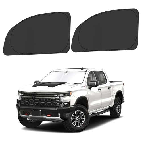 Front Side Window Sun Shade for 2019-2025 Chevy Silverado 1500, Double Cab Crew Cab 4Door, Foldable Window Sunshade Sun Visor Protector, Side Window Shades Sun Shield Blocks UV Rays, Pack of 2 - size: Silver & Black-Fit 2019-2025 Chevy Silverado 1500