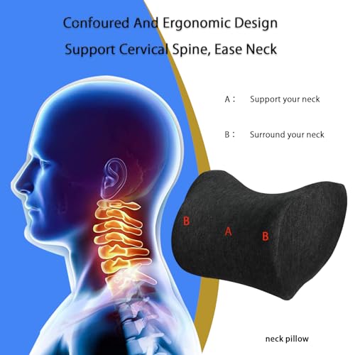 Car Neck Pillow, Car Headrest Pillow with Adjustable Strap for Neck Pain Relief 100% Memory Foam,Ergonomic Design，2 Pack - color: Black1