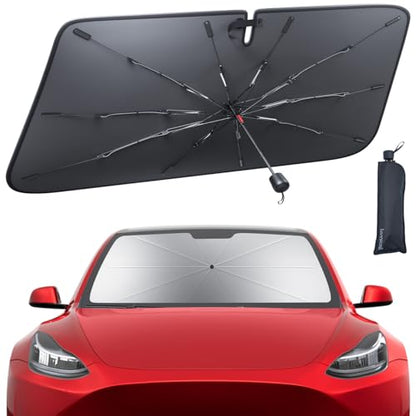 Tesla Model 3/Y Windshield Sunshade - 2026 Foldable Car Windshield Sun Shade Umbrella, 5-Layer UV Block, 10-Rib Frame, for Tesla Model 3/Y (2017-2026) Interior Sun Protection, Tesla Accessories - size: Tesla 3/Y (2017-2026)