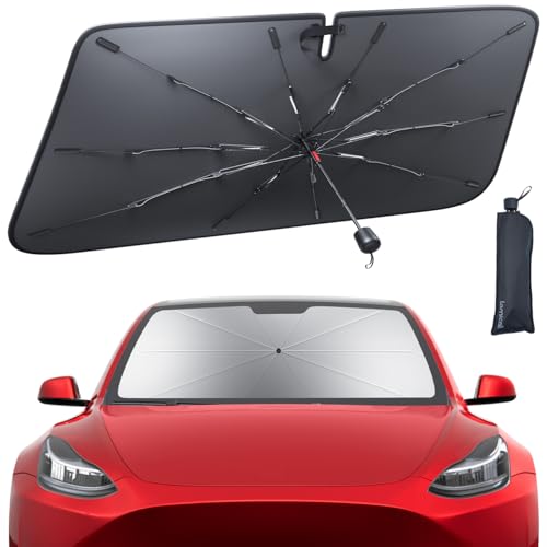 Tesla Model 3/Y Windshield Sunshade - 2026 Foldable Car Windshield Sun Shade Umbrella, 5-Layer UV Block, 10-Rib Frame, for Tesla Model 3/Y (2017-2026) Interior Sun Protection, Tesla Accessories - size: Tesla 3/Y (2017-2026)