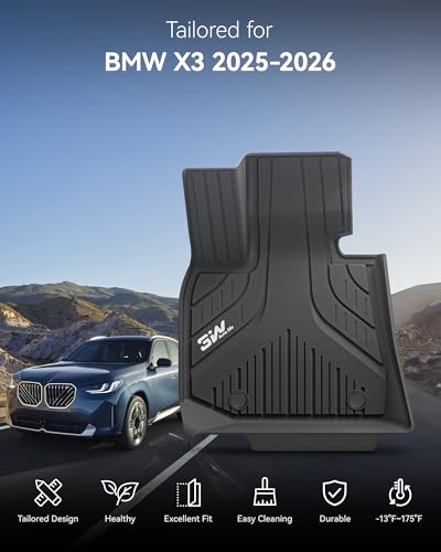 3W Floor Mats & Cargo Liner for BMW X3 G45 2025 2026, Accessories Custom Fit TPE All Weather 1st & 2nd Row Car Mats and Trunk Liners for BMW X3 30/M50 xDrive - style: 2) X3 2025-2026 | Floor Mats | Cargo Liner