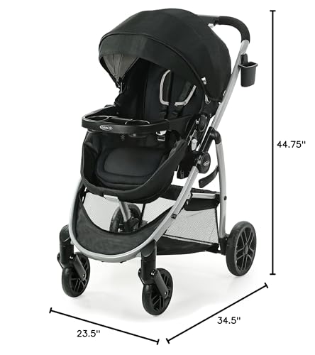 Graco® Modes Pramette Stroller, 3-in-1 Baby Stroller, 3 Modes from Infant Car Seat Carrier, Infant Pramette, to Toddler Stroller, Reversible Seat, One Hand Fold, Extra Storage, Child Tray, Pierce - color: Pierce, style: No Style Name