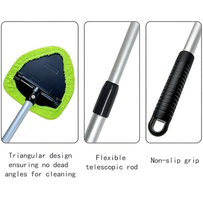Microfiber Car Windshield Cleaning Tool with Extendable Handle,Car Defogging Glass Cleaning Brush with 4 Reusable Microfiber Pads 1 Spray Bottle and 1 Car Dust Removal Brush. (Green) - color: green