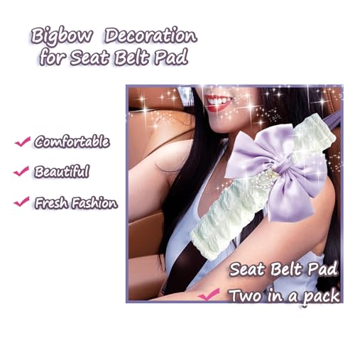 Fashion Big Bow Car Seat Belt Cover Pads (2 in a Pack), Car Accessories Seat Belt Shoulder Strap Protector Universal Seat Belt Cover (Purple) - color: purple