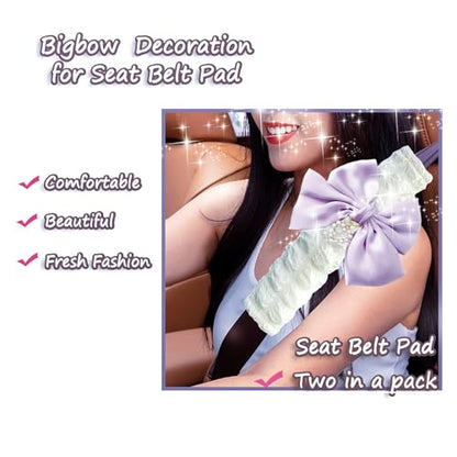 Fashion Big Bow Car Seat Belt Cover Pads (2 in a Pack), Car Accessories Seat Belt Shoulder Strap Protector Universal Seat Belt Cover (Purple) - color: purple