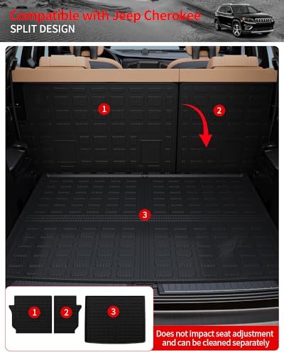 Cargo Mat Compatible with 2019-2023 Jeep Cherokee (Not Grand Cherokee) Cargo Liner Trunk Mat TPE Back Seat Cover Protector 2022 Cherokee Accessories (Trunk Mat+Backrest Mats) - style: For Jeep Cherokee | 2019-2023