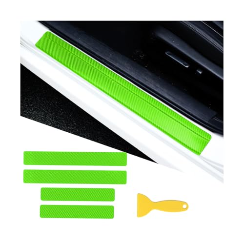 4PCS Car Door Sill Protector, 3D Carbon Fiber Vehicle Entry Edge Guard Trim, Anti-Scratch Automotive Threshold Sill Cover Strips Accessories, Universal for SUV, Sedan, Truck (Green) - color: Green
