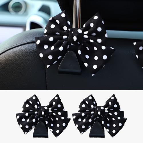 2PCS Car Seat Hooks, Cute Bow Car Seat Headrest Hooks for Purses, Bags, Umbrella, Universal Automotive Interior Decoration Accessoriesl for Vehicle, SUV, Sedan, Truck (Black Spot) - color: Black Spot