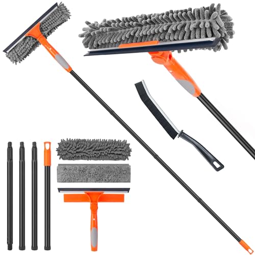 Window Cleaner Tool for Home, 59.5'' Squeegee Kit for Car Windshield, Shower Door, Mirror Cleaning, 2 in 1 Outdoor Glass Washer with Extension Pole - color: Orange, size: 10in